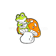 Mushroom with Animal Enamel Pin, Golden Brass Brooch for Backpack Clothes, Frog Pattern, 23~30x20~28mm(MUSH-PW0001-030D)