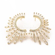 Cubic Zirconia Sun Stud Earrings, Real 18K Gold Plated Brass Asymmetrical Earrings for Women, Cadmium Free & Lead Free, Clear, 47x30mm, Pin: 0.7mm(EJEW-G341-07G)