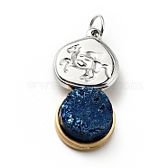 Natural Druzy Agaet Pendants, Teardrop with Horse Charm, with Ion Plating(IP) 304 Stainless Steel Findings, Golden & Stainless Steel Color, 25x13x6mm, Hole: 3.5mm(G-D473-06GP)