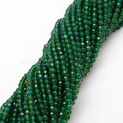 Natural Agate Bead Strands, Dyed, Faceted, Round, Green, 4mm, Hole: 0.8mm, about 90~92pcs/strand, 14 inch(X-G-G882-4mm-A01)
