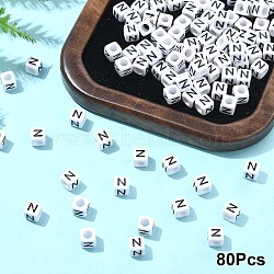 Acrylic Horizontal Hole Letter Beads, with Enamel, Cube, Letter N, 6x6x6mm, Hole: 3.2mm(OACR-YW0002-08N)