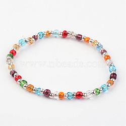 Glass Seed Beads Stretch Bracelets, with Iron Spacer Beads, Silver Color Plated, Colorful, 57mm(2-1/4 inch)(BJEW-JB02498-04)