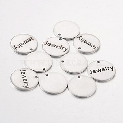 Non-Tarnish Stainless Steel Pendants, Flat Round with Word Jewelry, Stainless Steel Color, 15x1mm, Hole: 1.3mm(STAS-O078-C15)