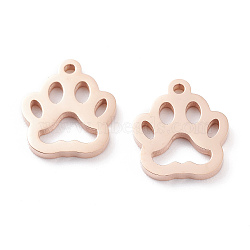 Ion Plating(IP) 304 Stainless Steel Pet Charms, Laser Cut, Dog Footprint, Rose Gold, 14x12x1.5mm, Hole: 1.4mm(STAS-Y002-07RG)