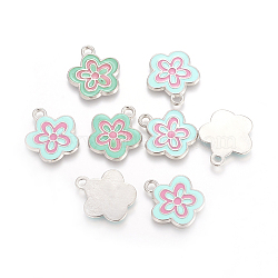 Alloy Enamel Pendants, Lead Free and Cadmium Free, Flower, Great For Mother's Day Gift Making, Aquamarine, Platinum, about 22mm long, 20mm wide, 2.5mm thick, hole: 2.5mm(X-EAP073Y-4)