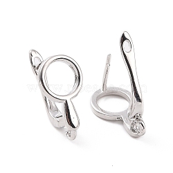 Brass Hoop Earring Findings with Latch Back Closure, with Horizontal Loop, Hollow Magnifying Glass, Platinum, 19x9x10.5mm, Hole: 1.6mm, Pin: 0.8mm(KK-D086-11P)