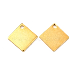201 Stainless Steel Pendants, Rhombus Charm, Real 24K Gold Plated, 14x14x0.8mm, Hole: 1.5mm(STAS-P320-20G)