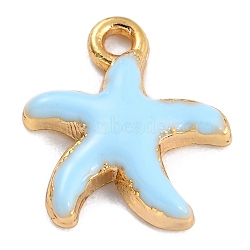 Golden Alloy Enamel Pendants, Long-Lasting Plated, Starfish, Light Blue, 15x13x2mm, Hole: 1.6mm(KK-P197-10D-G)