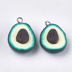 Handmade Polymer Clay Pendants, with Iron Findings, Avocado, Platinum, Light Goldenrod Yellow, 22~24x16x9~10mm, Hole: 1.8mm(X-CLAY-S091-57)