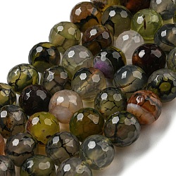 Faceted Natural Dragon Veins Agate Beads Strands, Round, Dyed & Heated, Dark Olive Green, 12mm, Hole: 1.6mm, about 31pcs/strand, 14.76''(37.5cm)(G-F447-12mm-L07)