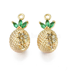 Brass Micro Pave Cubic Zirconia Charms, Real 18K Gold Plated, Pineapple, Clear, 15x7.5x7.5mm, Hole: 1.2mm(KK-N231-242)