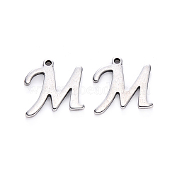 Tarnish Resistant 201 Stainless Steel Charms, Laser Cut, Stainless Steel Color, Letter.M, 12x12x1mm, Hole: 1mm(STAS-R105-M)