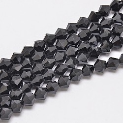 Imitate Austrian Crystal Bicone Glass Beads Strands, Grade AA, Faceted, Black, 4x4mm, Hole: 1mm, about 93~95pcs/strand, 14 inch(X-GLAA-F029-4x4mm-02)