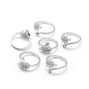 Brass Finger Ring Components, with Cubic Zirconia, For Half Drilled Beads, Adjustable, Clear, Platinum, 17.5mm