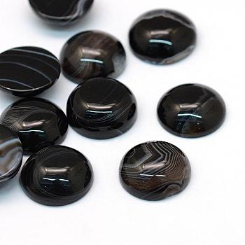 Dyed Natural Striped Agate/Banded Agate Cabochons, Half Round/Dome, Black, 16x6~7mm
