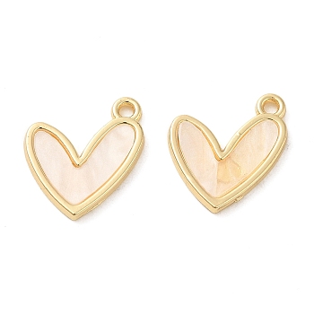 Acrylic Pendants, with Alloy Loops, Heart, Golden, 17x15x1.8mm, Hole: 1.6mm