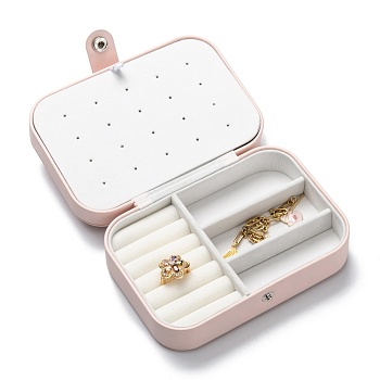 PU Leather Button Jewelry Boxes, Portable Jewelry Storage Case, for Ring Earrings Necklace, Rectangle, Lavender Blush, 11.8x16x5.4cm