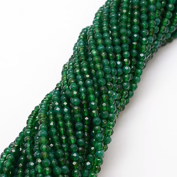 Natural Agate Bead Strands, Dyed, Faceted, Round, Green, 4mm, Hole: 0.8mm, about 90~92pcs/strand, 14 inch