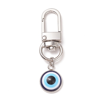 Resin Evil Eye Pendant Decorations, with Alloy Swivel Clasps, Clip-on Charms, for Keychain, Purse, Backpack Ornament, Stitch Marker, Platinum, 50mm