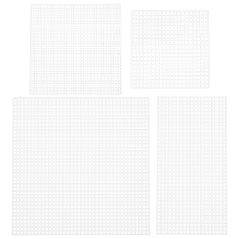 Elite 24Pcs 4 Style Plastic Mesh Canvas Sheets, for Embroidery, Acrylic Yarn Crafting, Knit and Crochet Projects, Square & Rectangle, White, 8~14.2x7.2~14.2x0.14cm, Hole: 1.9~2mm, 6pcs/style