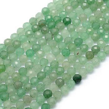 Natural Green Aventurine Beads Strands, Faceted, Round, 4mm, Hole: 1mm, about 95pcs/strand, 15.35 inch(39cm)