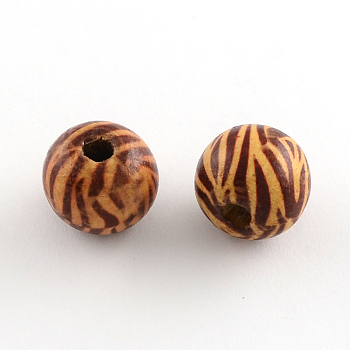 Printed Natural Wood Beads, Macrame Beads Large Hole, Round, Saddle Brown, 20x18mm, Hole: 4~5mm, about 458pcs/1000g