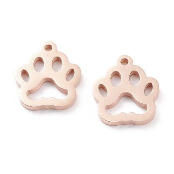 Ion Plating(IP) 304 Stainless Steel Pet Charms, Laser Cut, Dog Footprint, Rose Gold, 14x12x1.5mm, Hole: 1.4mm