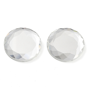 Glass Cabochons, Flat Back & Back Plated, Faceted, Half Round, Clear, 25x4.5mm