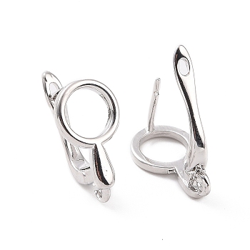 Brass Hoop Earring Findings with Latch Back Closure, with Horizontal Loop, Hollow Magnifying Glass, Platinum, 19x9x10.5mm, Hole: 1.6mm, Pin: 0.8mm