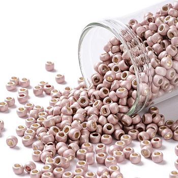 TOHO Round Seed Beads, Japanese Seed Beads, (PF552F) PermaFinish Subtle Pink Metallic Matte, 8/0, 3mm, Hole: 1mm, about 222pcs/10g