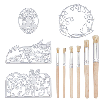 PandaHall Elite Carbon Steel Cutting Dies Stencils, with Poplar Wood Brush, for DIY Scrapbooking/Photo Album, Decorative Embossing DIY Paper Card, Rabbit, Butterfly, Dragonfly, Oval Lace, Matte Platinum Color, 73x57mm, 1pc