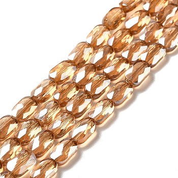Transparent Electroplate Glass Beads Strands, Faceted, Pearl Luster Plated, Oval, Orange, 7x4.5x3mm, Hole: 0.9mm, about 78~81pcs/strand, 22.83 inch(58cm)