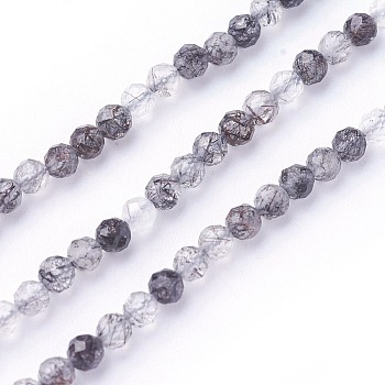 Natural Black Rutilated Quartz Beads Strands, Faceted, Round, Black, 3~3.5mm, Hole: 0.5mm, about 115~130pcs/strand, 14.5~16.1 inch(37~41cm)