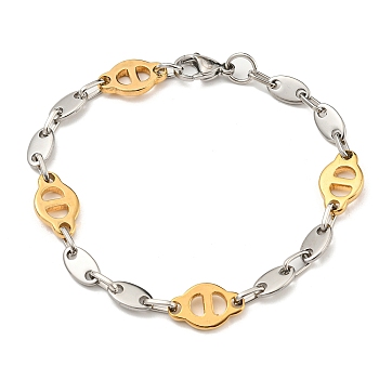 Two Tone 304 Stainless Steel Oval Link Chain Bracelet, Golden & Stainless Steel Color, 8-3/4 inch(22.2cm), Wide: 11mm