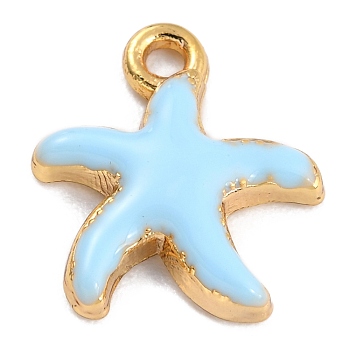 Golden Alloy Enamel Pendants, Long-Lasting Plated, Starfish, Light Blue, 15x13x2mm, Hole: 1.6mm