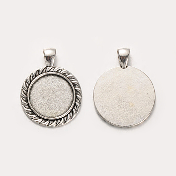 Tibetan Style Alloy Flat Round Pendant Cabochon Settings, Cadmium Free & Lead Free, Antique Silver, Tray: 20mm, 37x28x2mm, Hole: 5x7mm, about 200pcs/kg