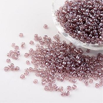 Round Glass Seed Beads, Trans. Colours Lustered, Rosy Brown, Size: about 3mm in diameter, hole: 1mm, about 1097pcs/50g
