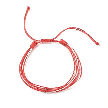 Waxed Polyester Multi-strand Bracelet, Adjustable String Bracelet for Women, Red, Inner Diameter: 2-1/8~4-1/8 inch(5.3~10.5cm)