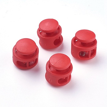 Plastic Spring Cord Locks, with Iron Findings, Platinum, Red, 17x17x16mm, Hole: 4x6.5mm