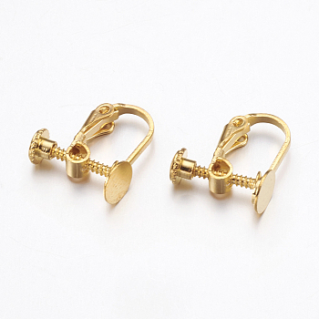 Brass Clip-on Earring Settings, with Round Flat Pad, Golden, Tray: 6mm, 15.5x6x13.5mm