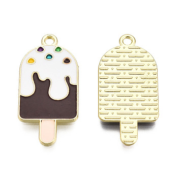 Alloy Enamel Pendants, Cadmium Free & Lead Free, Ice Lolly Charms, Golden, White, 27x13x1.3mm, Hole: 1.6mm