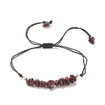 Natural Garnet Chips Braided Bead Bracelet, Gemstone Adjustable Bracelet for Women, Inner Diameter: 5/8~3-5/8 inch(1.6~9.3cm)