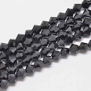 Chapelets de perles en verre bicone d'imitation de cristal autrichien, AA grade, facette, noir, 4x4mm, Trou: 1mm, Environ 93~95 pcs/chapelet, 14 pouce
