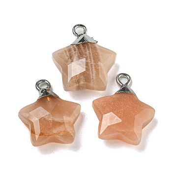 Natural Sunstone Pendants, with Rack Plating Brass Findings, Star, 18x15x6mm, Hole: 2mm