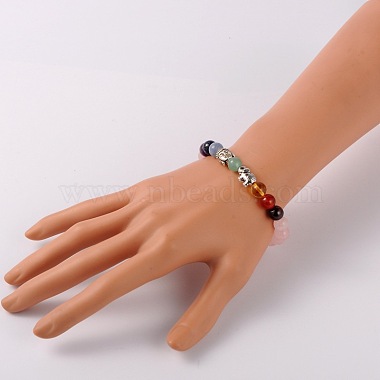 Étirer bijoux bouddhiste multicolores bracelets de pierres précieuses de chakra(BJEW-JB01690-04)-4