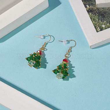 Glass Braided Beaded Christmas Tree Dangle Earrings(EJEW-JE05151-02)-2