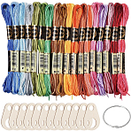 18 Skeins 6-Ply Polyester Embroidery Floss, with 18Pcs Wood Embroidery Thread Organizer and 1Pc Binder Hinged Rings, Mixed Color, 0.5mm(OCOR-CY0002-76)