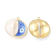 Brass Pendants, with Enamel, Real 18K Gold Plated, Long-Lasting Plated, Flat Round with Evil Eye Charm, Blue, 25x25x8mm, Hole: 1.4mm(KK-E075-06G-07)