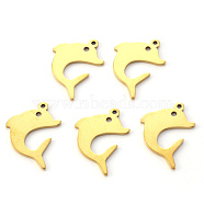 Vacuum Plating 304 Stainless Steel Pendants, Laser Cut, Dolphin, Golden, 21x15x1mm, Hole: 1.2mm(STAS-N092-83G)