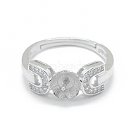 Adjustable 925 Sterling Silver Finger Ring Components, For Half Drilled Beads, with Cubic Zirconia, Clear, Platinum, Size 7, 17mm, Pin: 0.8mm(STER-L055-029P)